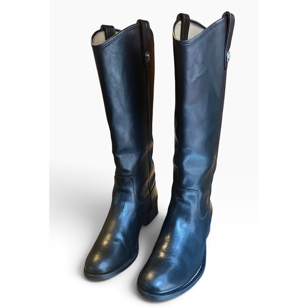 Frye Melissa Button Black Leather Tall Riding Boots 77167 Womens 9 B